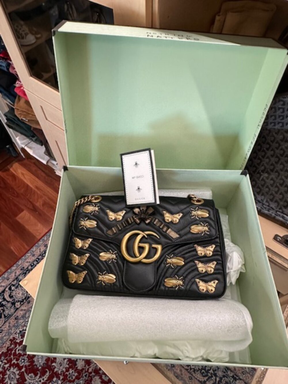 Gucci GG Marmont Medium Insect Black Matelassé Purse - Picture 2 of 16